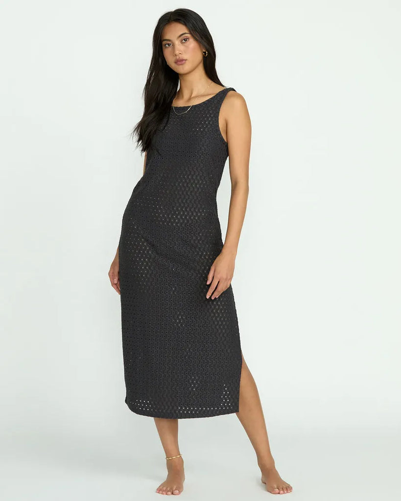 Billabong Womens Dress Eyelet Sun Midi Dress Beach Coverup