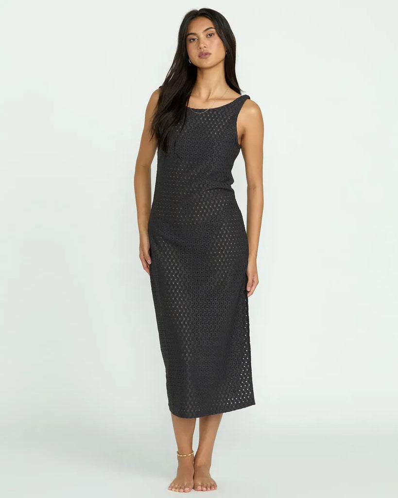 Billabong Womens Dress Eyelet Sun Midi Dress Beach Coverup