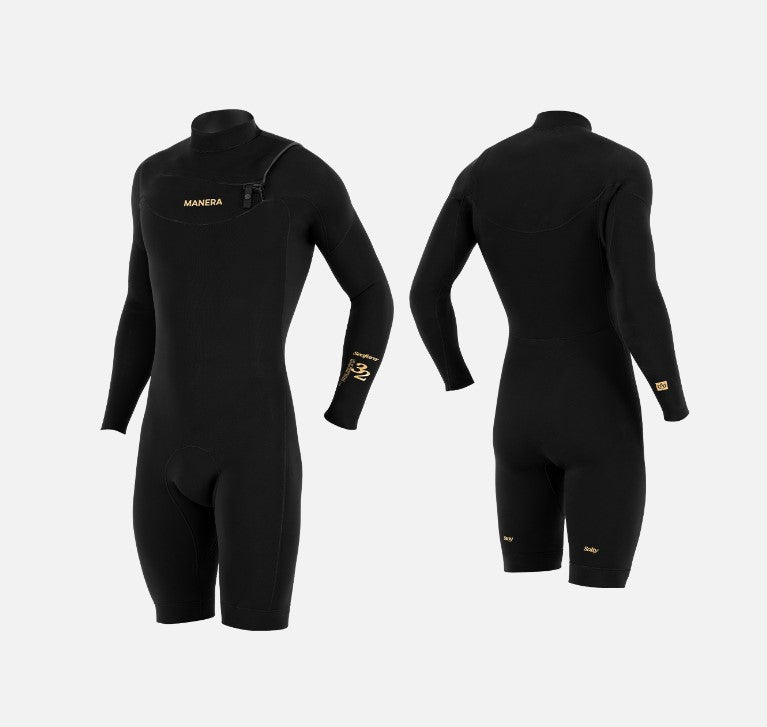 Manera Mens Wetsuits SEAFARER Shorty Hybrid Long Sleeve Chest Zip Springsuit