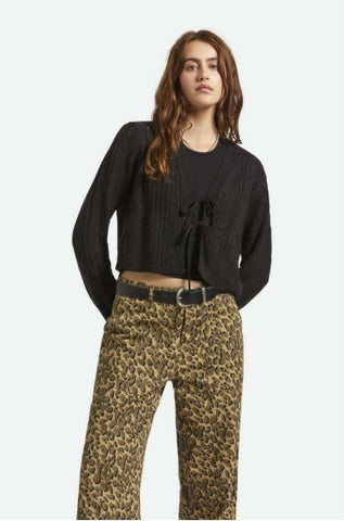 Brixton Womens Sweater Cropped Pointelle Tie Cardigan