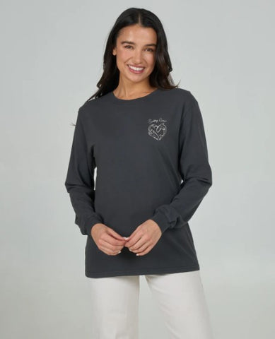 Salty Crew Womens Shirt Heart Shark Long Sleeve Boyfriend Tee