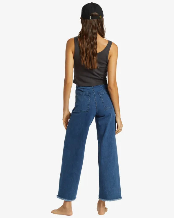 Billabong Womens Jeans Free Fall Indigo Wide-Leg